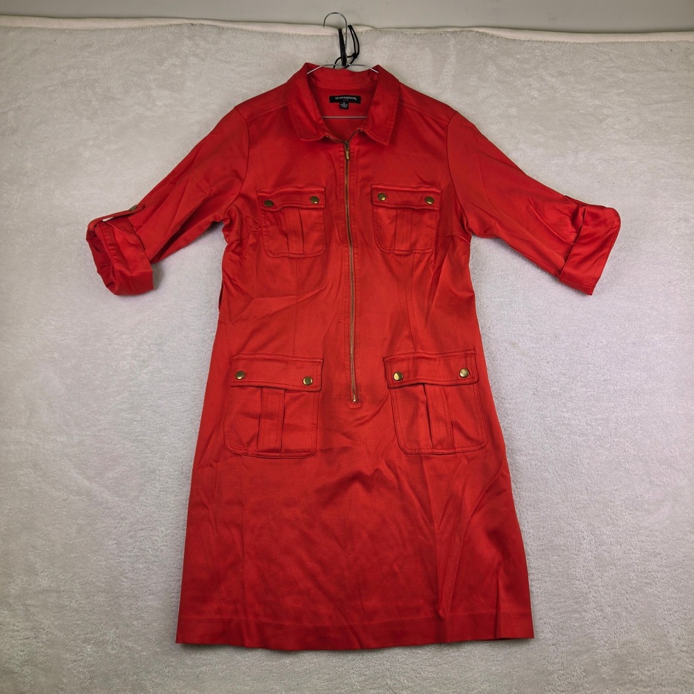 Sharagano Red Short Sleeve Zip Front Utility Dress with Pockets Size 14